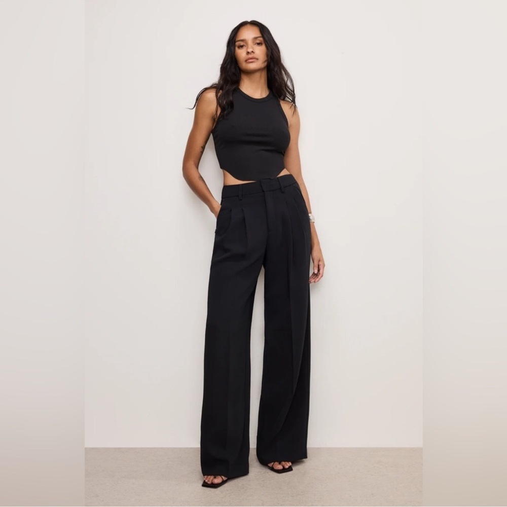 Good American Luxe Suiting Column Wide Leg Trousers Pants‎ Size 10/30 Black - Picture 16 of 16